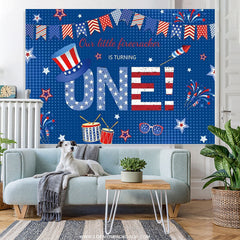 Lofaris American Flag Hat Blue Happy 1st Bithday Backdrop
