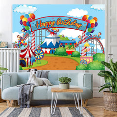 Lofaris Amusement Park Circus Themed Happy Birthday Backdrop