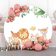 Pink Flowers Cute Lion Balloon Round Backdrops for Baby