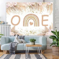 Lofaris Autumn Floral And Leaves Happy 1St Birthday Backdrop