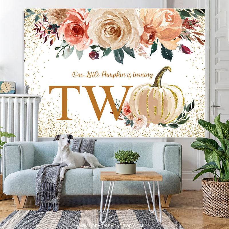 Lofaris Autumn Little Pumpkin Is Turning Two Birthday Backdrop