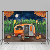 Lofaris Autumn Moon Night With Pumpkin Green Car Backdrop