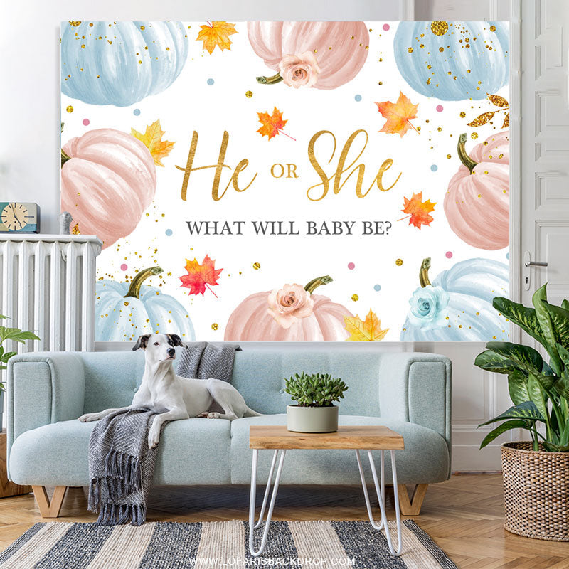 Lofaris Autumn Pumpkin Leaves Themed Baby Shower Backdrop