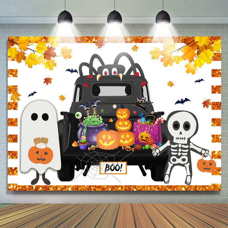 Lofaris Autumn Spy Spider Pumpkin Cute Ghost Halloween Backdrop