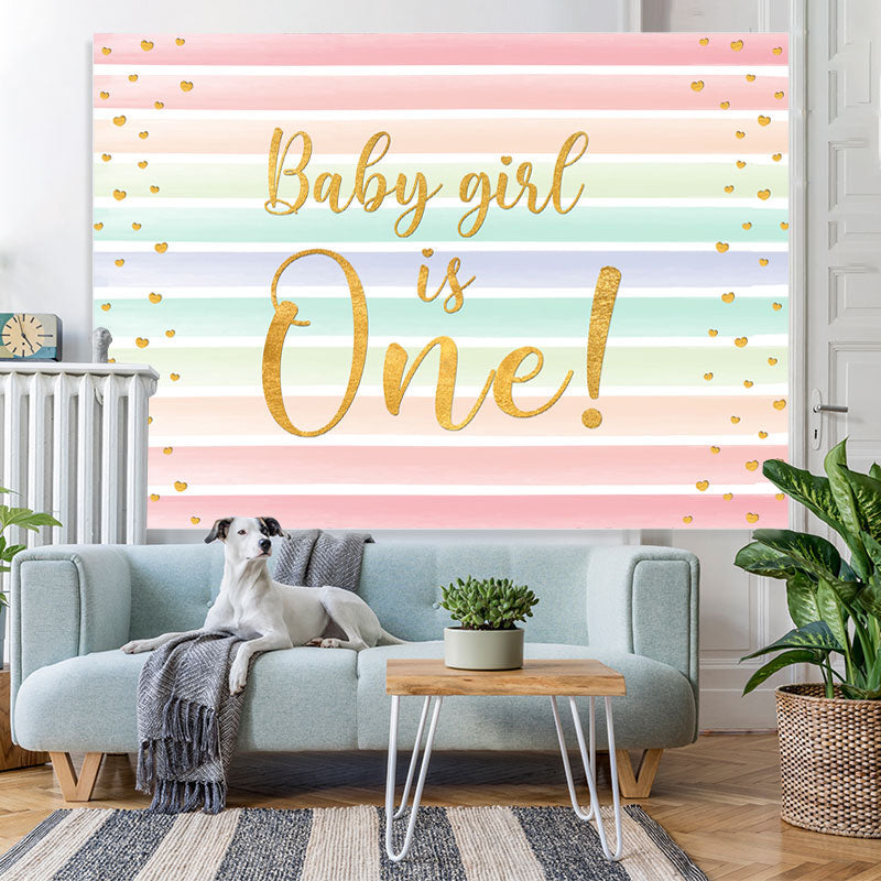 Lofaris Baby Girl Is One Rainbow Stripe Backdrop for Birthday