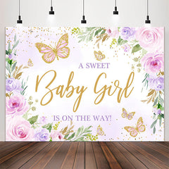Lofaris Baby Girl On The Way Floral Glitter Shower Backdrop