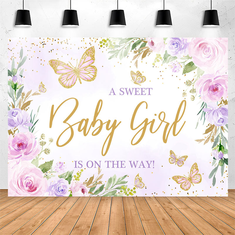 Lofaris Baby Girl On The Way Floral Glitter Shower Backdrop