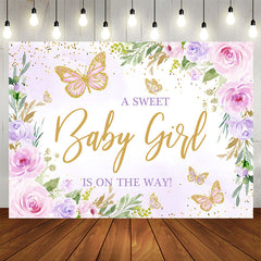 Lofaris Baby Girl On The Way Floral Glitter Shower Backdrop