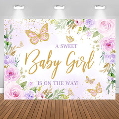 Lofaris Baby Girl On The Way Floral Glitter Shower Backdrop