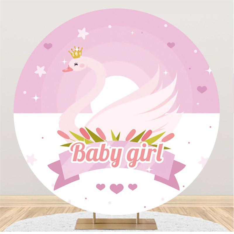Lofaris Baby Girl Pink And White Swan Round Backdrops for Shower