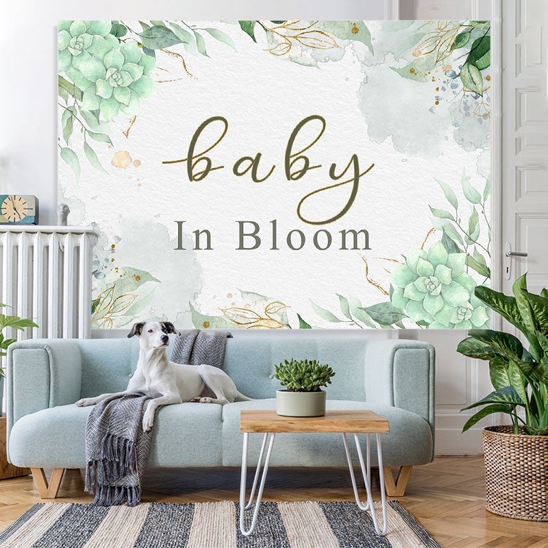 Lofaris Baby In Bloom Flower Green Photo Backdrop for Shower