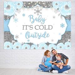 Lofaris Baby It Is Cold Outside Floral Blue Backdrop for Shower