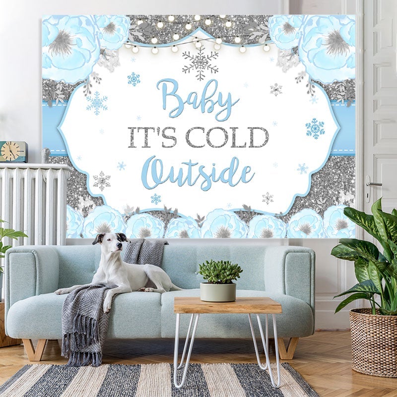 Lofaris Baby It Is Cold Outside Floral Blue Backdrop for Shower