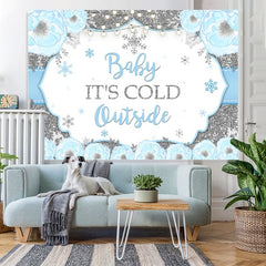 Lofaris Baby It Is Cold Outside Floral Blue Backdrop for Shower