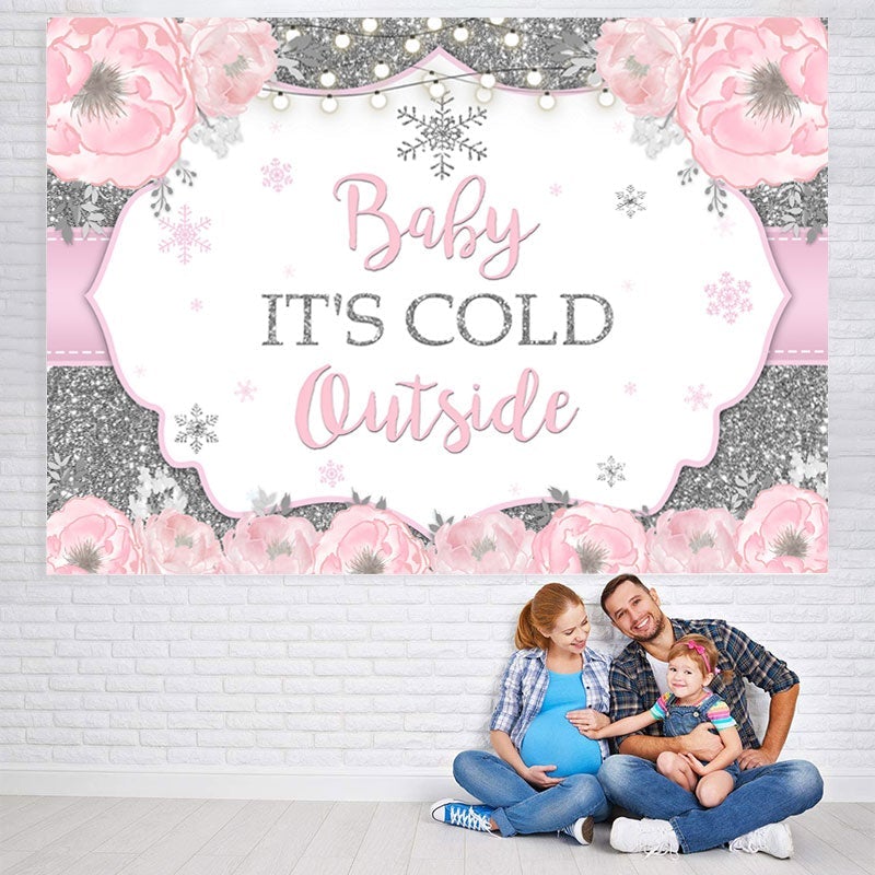 Lofaris It Is Cold Outside Pink Floral Backdrop for Baby Shower