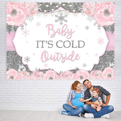 Lofaris It Is Cold Outside Pink Floral Backdrop for Baby Shower