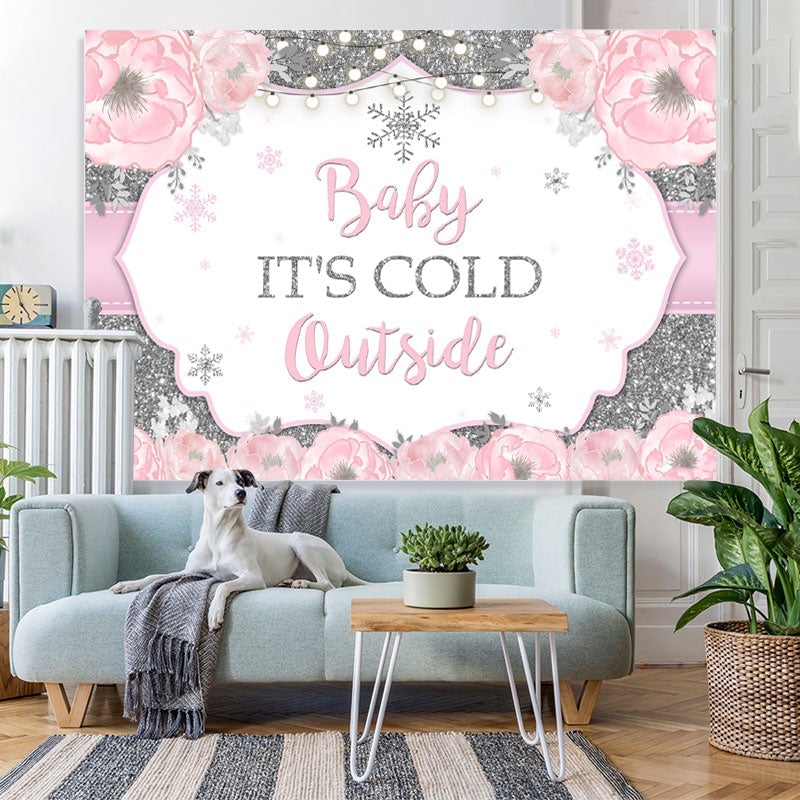 Lofaris It Is Cold Outside Pink Floral Backdrop for Baby Shower