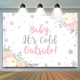 Lofaris Baby Its Cold Outside Pink Floral Shower Backdrop
