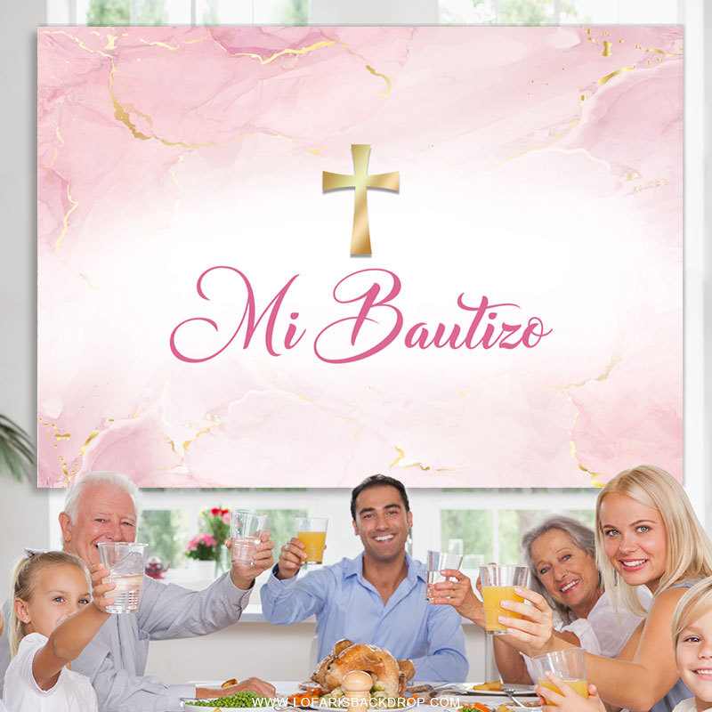 Lofaris Baby Pink Cross Mi Bautizo Baptism Backdrop For Girls
