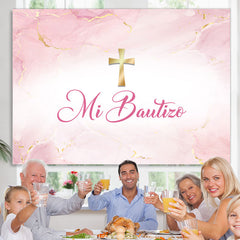 Lofaris Baby Pink Cross Mi Bautizo Baptism Backdrop For Girls