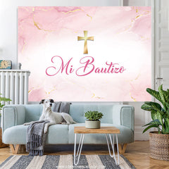 Lofaris Baby Pink Cross Mi Bautizo Baptism Backdrop For Girls