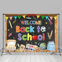 Lofaris Back to School Backdrop Blackboard Tellurion Pencil Bus