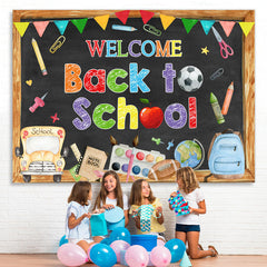 Lofaris Back to School Backdrop Blackboard Tellurion Pencil Bus