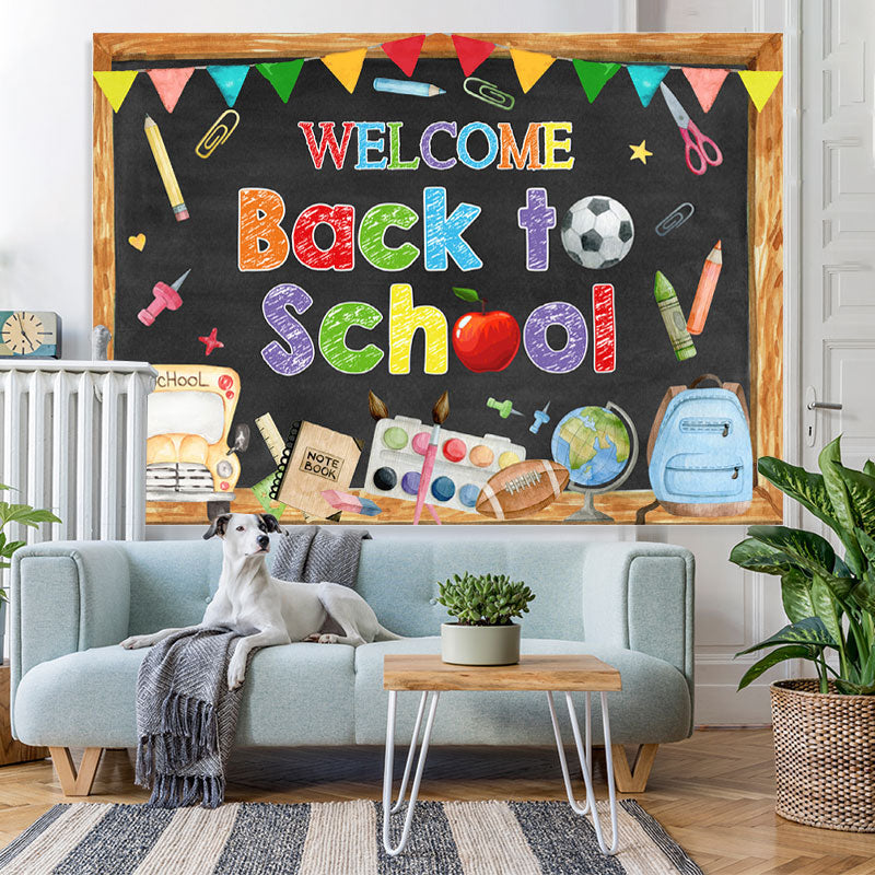 Lofaris Back to School Backdrop Blackboard Tellurion Pencil Bus