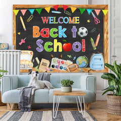 Lofaris Back to School Backdrop Blackboard Tellurion Pencil Bus