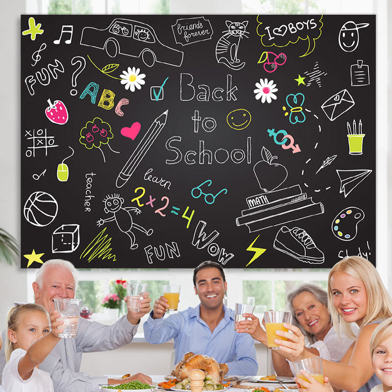 Lofaris Back to School Blackboard Chalk Drawing Kids Backdrop