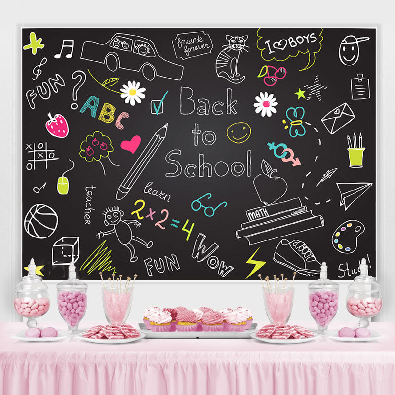 Lofaris Back to School Blackboard Chalk Drawing Kids Backdrop