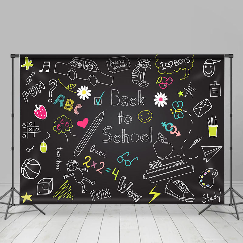 Lofaris Back to School Blackboard Chalk Drawing Kids Backdrop