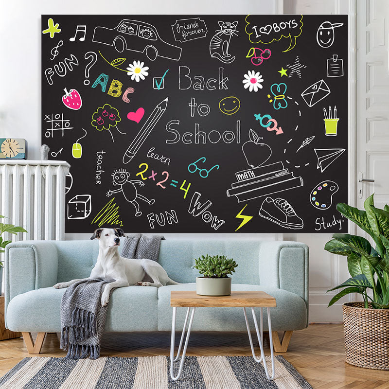 Lofaris Back to School Blackboard Chalk Drawing Kids Backdrop