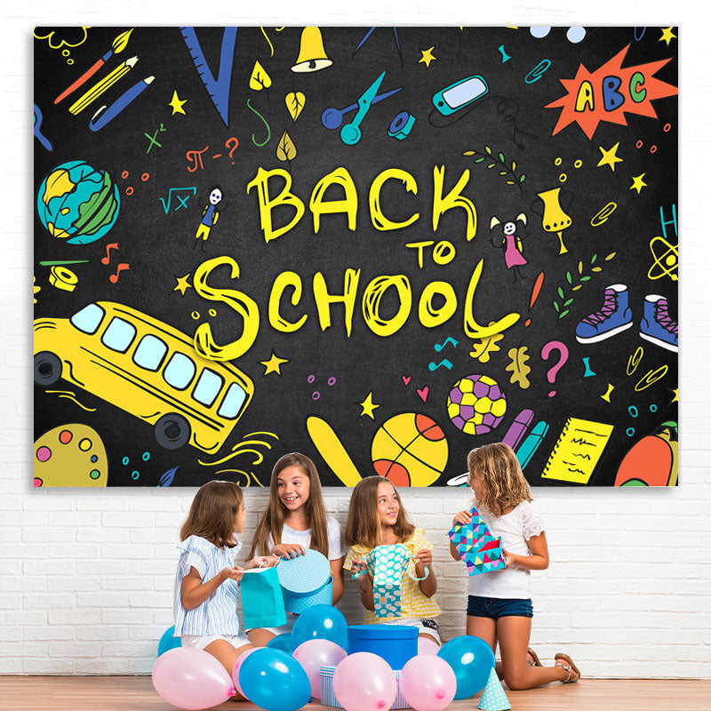 Lofaris Back to School Tellurion Pencils Bus Backdrop for Photo