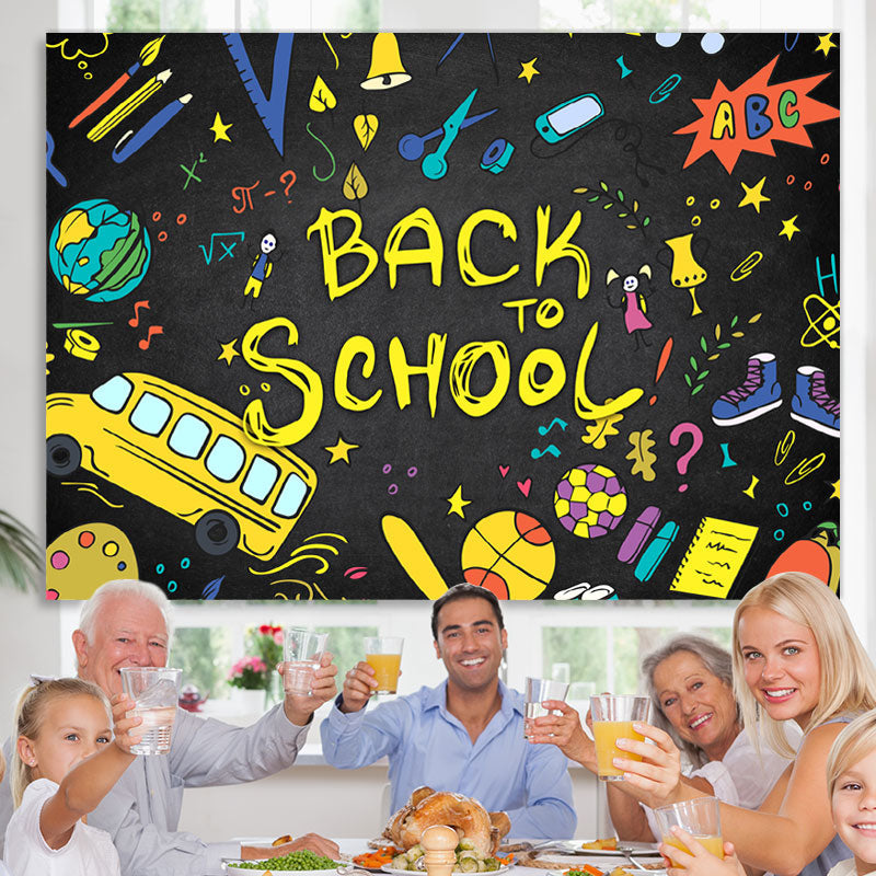 Lofaris Back to School Tellurion Pencils Bus Backdrop for Photo