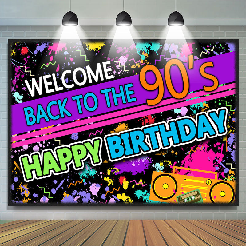 Lofaris Back To The 90S Abstract Themed Happy Birthday Backdrop