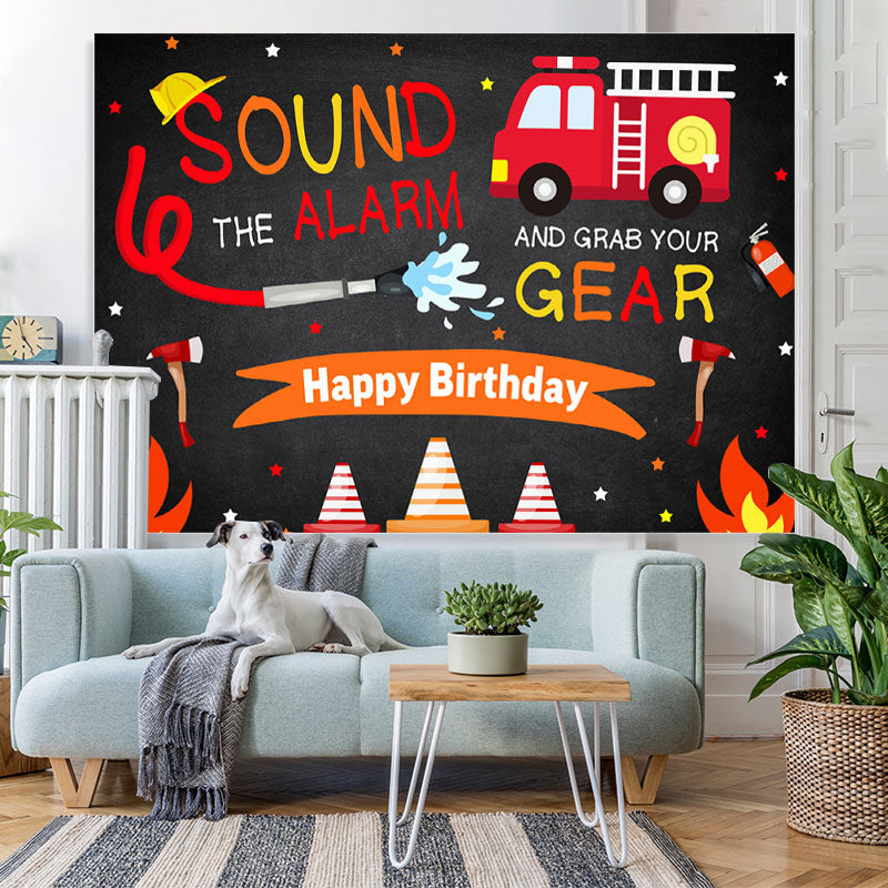 Lofaris Backdrop for Boys Firefighter Happy Birthday