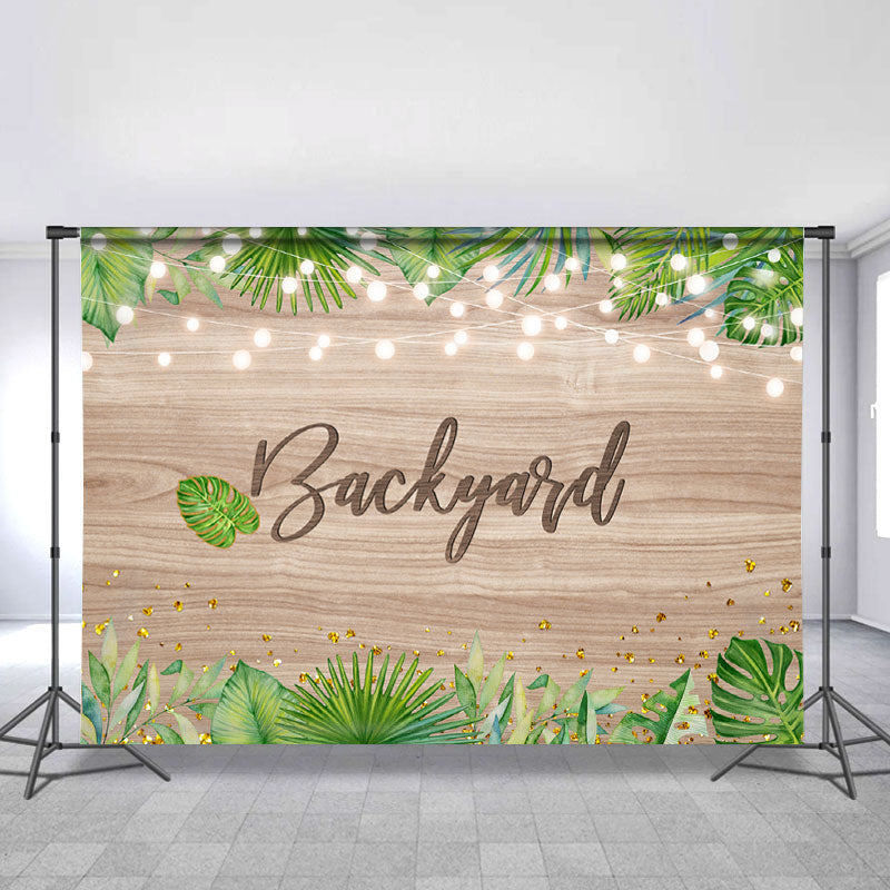 Lofaris Backyard Green Leaves Light Wood Backdrop for party
