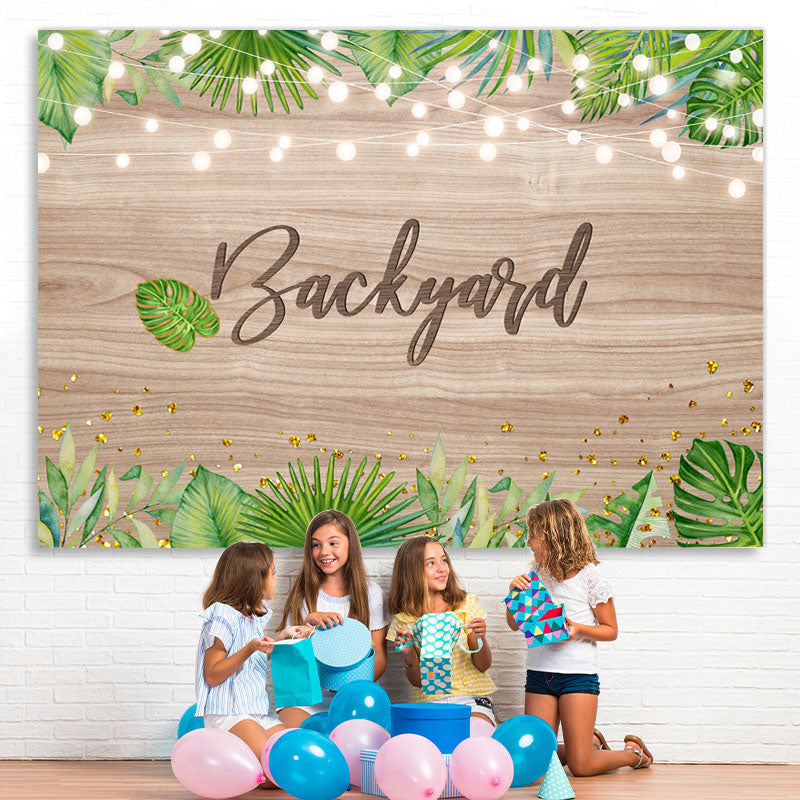 Lofaris Backyard Green Leaves Light Wood Backdrop for party