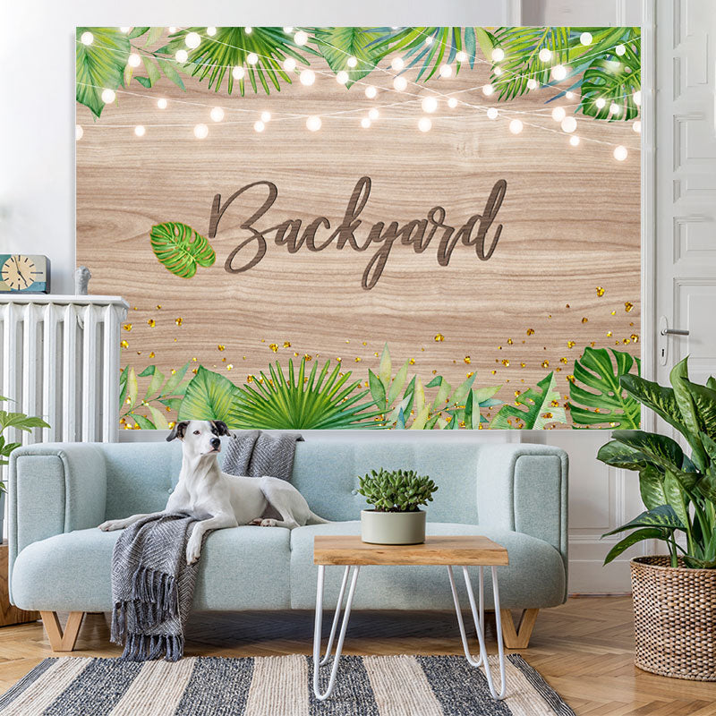 Lofaris Backyard Green Leaves Light Wood Backdrop for party