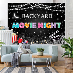 Lofaris Backyard Movie Night Gitter Star And Popcorn Backdrop