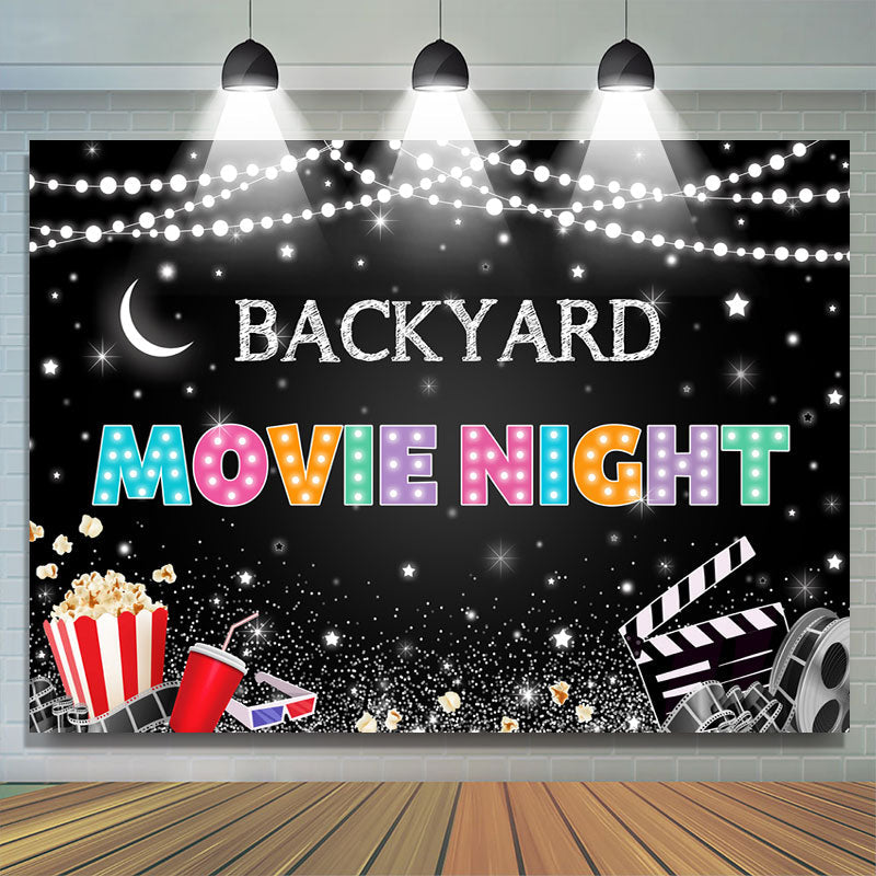 Lofaris Backyard Movie Night Gitter Star And Popcorn Backdrop