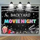 Lofaris Backyard Movie Night Gitter Star And Popcorn Backdrop