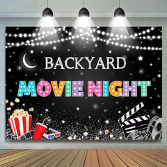 Lofaris Backyard Movie Night Gitter Star And Popcorn Backdrop