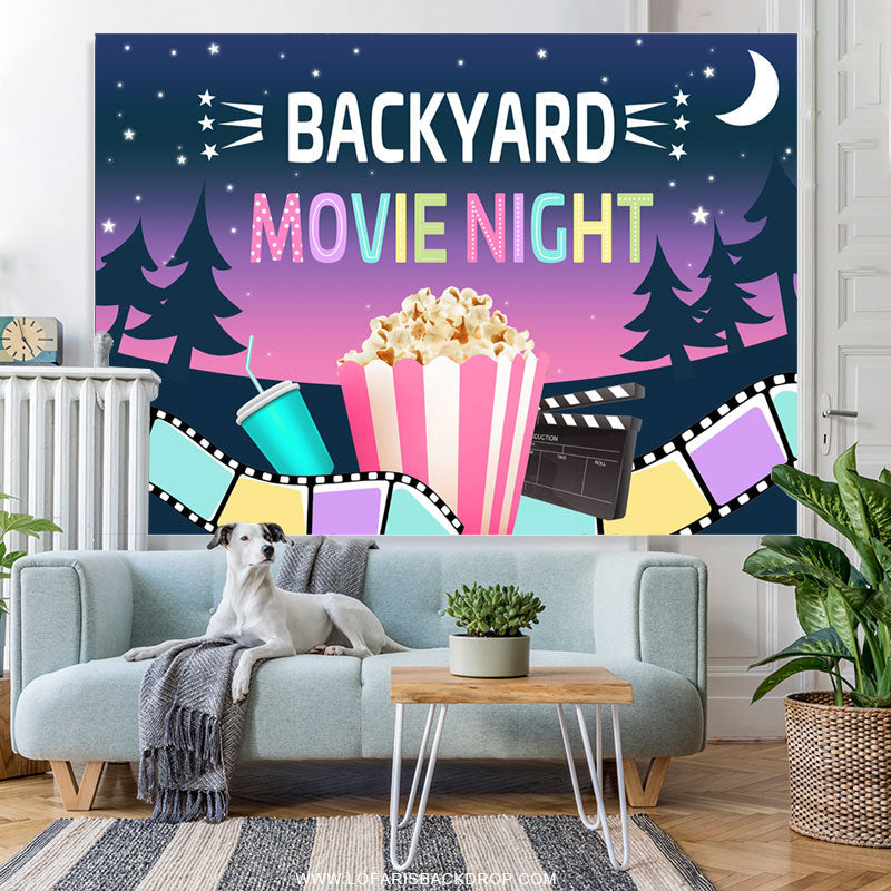 Lofaris Backyard Movie Night With Poporn And Drink Backdrop