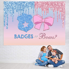 Lofaris Badges or Bows Glitter He She Baby Shower Backdrop