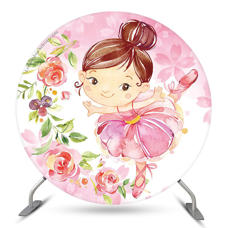 Lofaris Ballerina Girls Party Floral Round Backdrop Cover