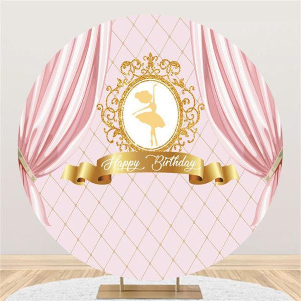 Lofaris Ballet Girl And Pink Curtain Birthday Circle Backdrop