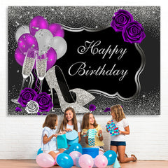 Lofaris Ballon And Floral Silver Glitter Birthday Backdrop