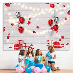 Lofaris Ballon And Gift With White Brick Birthday Backdrop